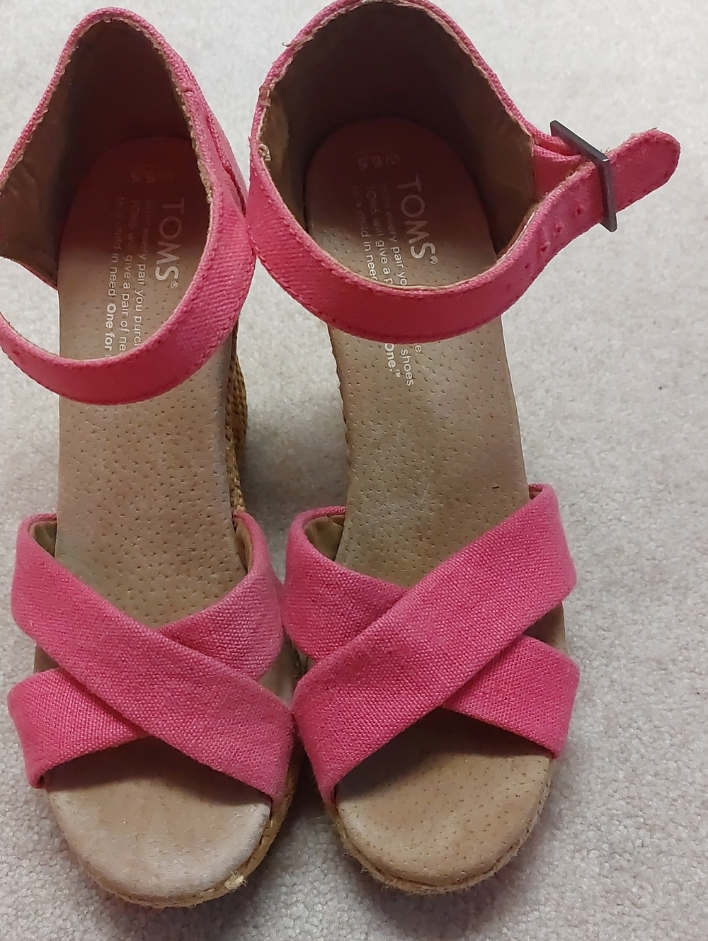 TOMS Pink Crisscross Ankle Strap Wedge Sandals